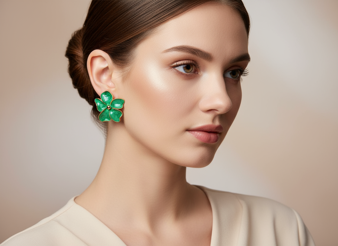 Green Bloom Korean Floral Stud Earrings